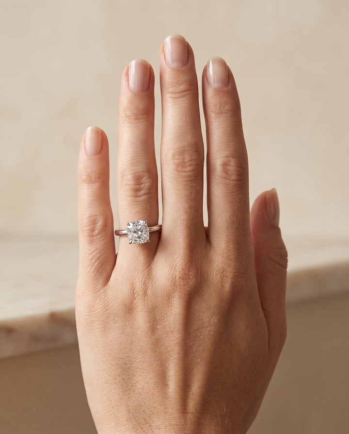 The Viola Contemporary Comfort Fit Flat Shank Solitaire Cushion Cut Engagement Ring Setting in Platinum