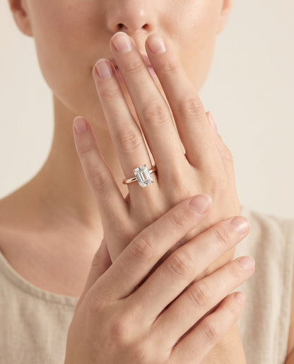 The Viola Contemporary Comfort Fit Flat Shank Solitaire Emerald Cut Engagement Ring Setting in 14K Rose Gold
