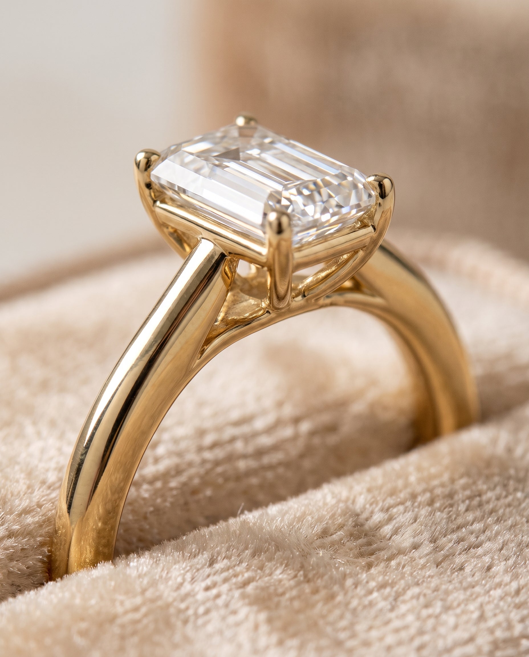 The Viola Contemporary Comfort Fit Flat Shank Solitaire Emerald Cut Engagement Ring Setting in 18K Yellow Gold