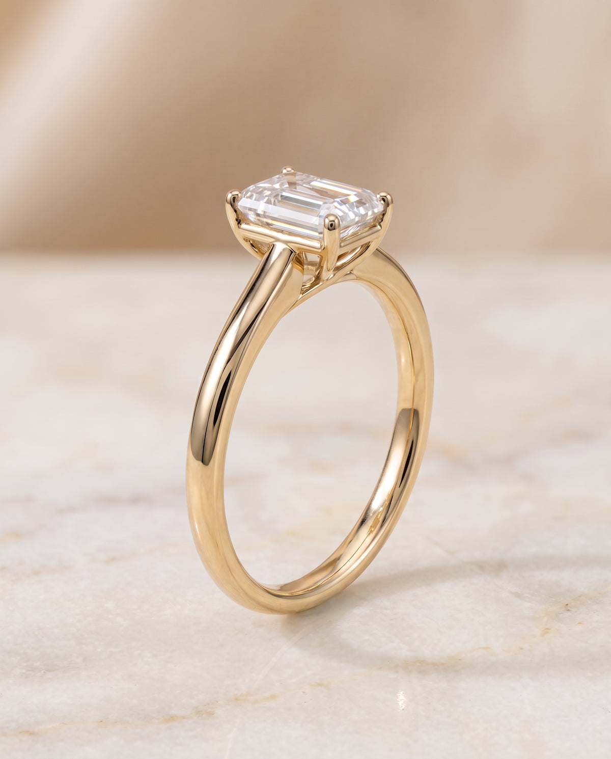 The Viola Contemporary Comfort Fit Flat Shank Solitaire Emerald Cut Engagement Ring Setting in 18K Yellow Gold