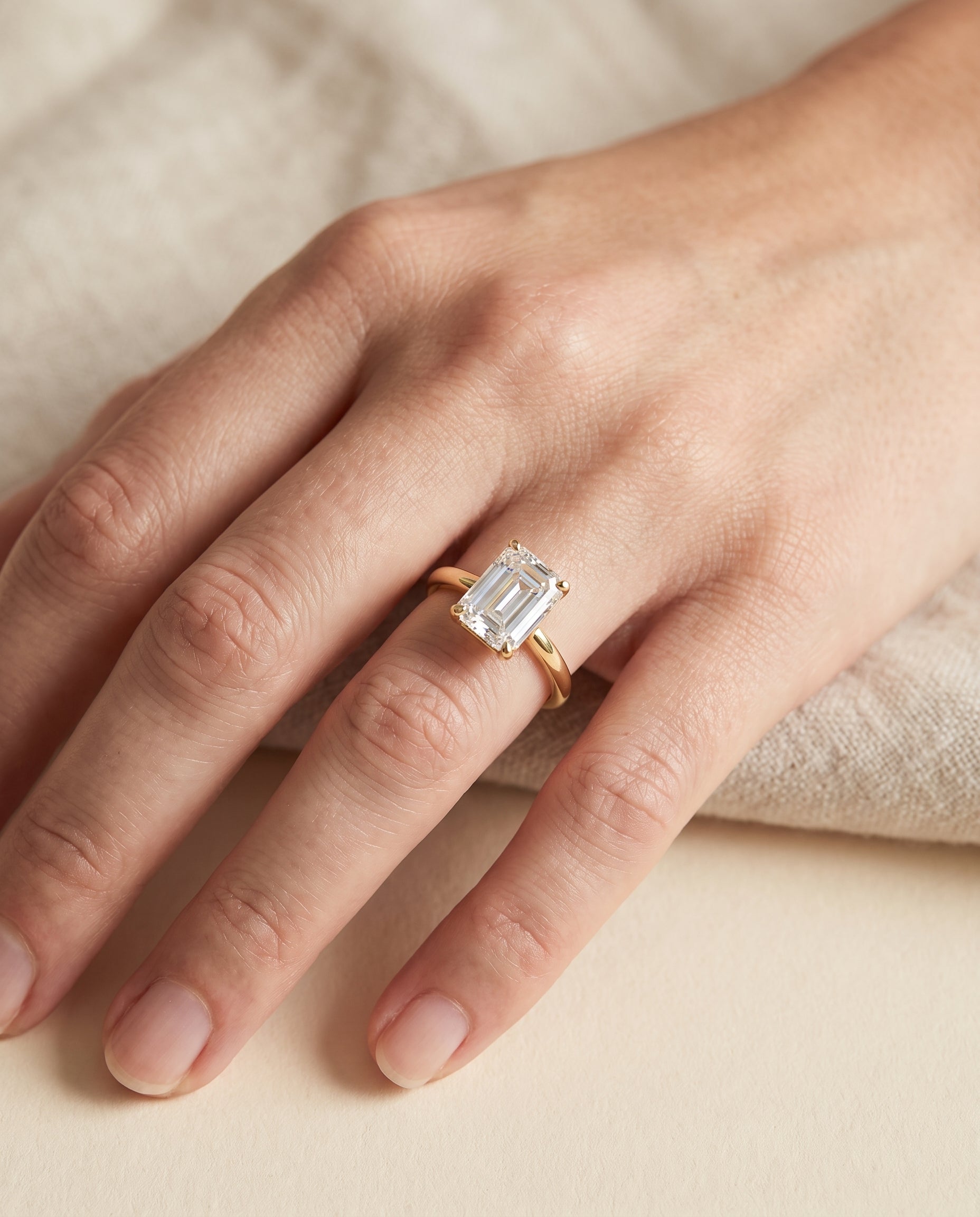 The Viola Contemporary Comfort Fit Flat Shank Solitaire Emerald Cut Engagement Ring Setting in 18K Yellow Gold