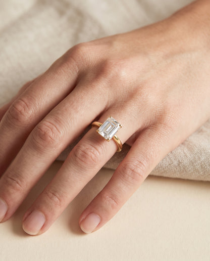 The Viola Contemporary Comfort Fit Flat Shank Solitaire Emerald Cut Engagement Ring Setting in 18K Yellow Gold