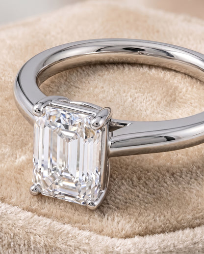 The Viola Contemporary Comfort Fit Flat Shank Solitaire Emerald Cut Engagement Ring Setting in Platinum