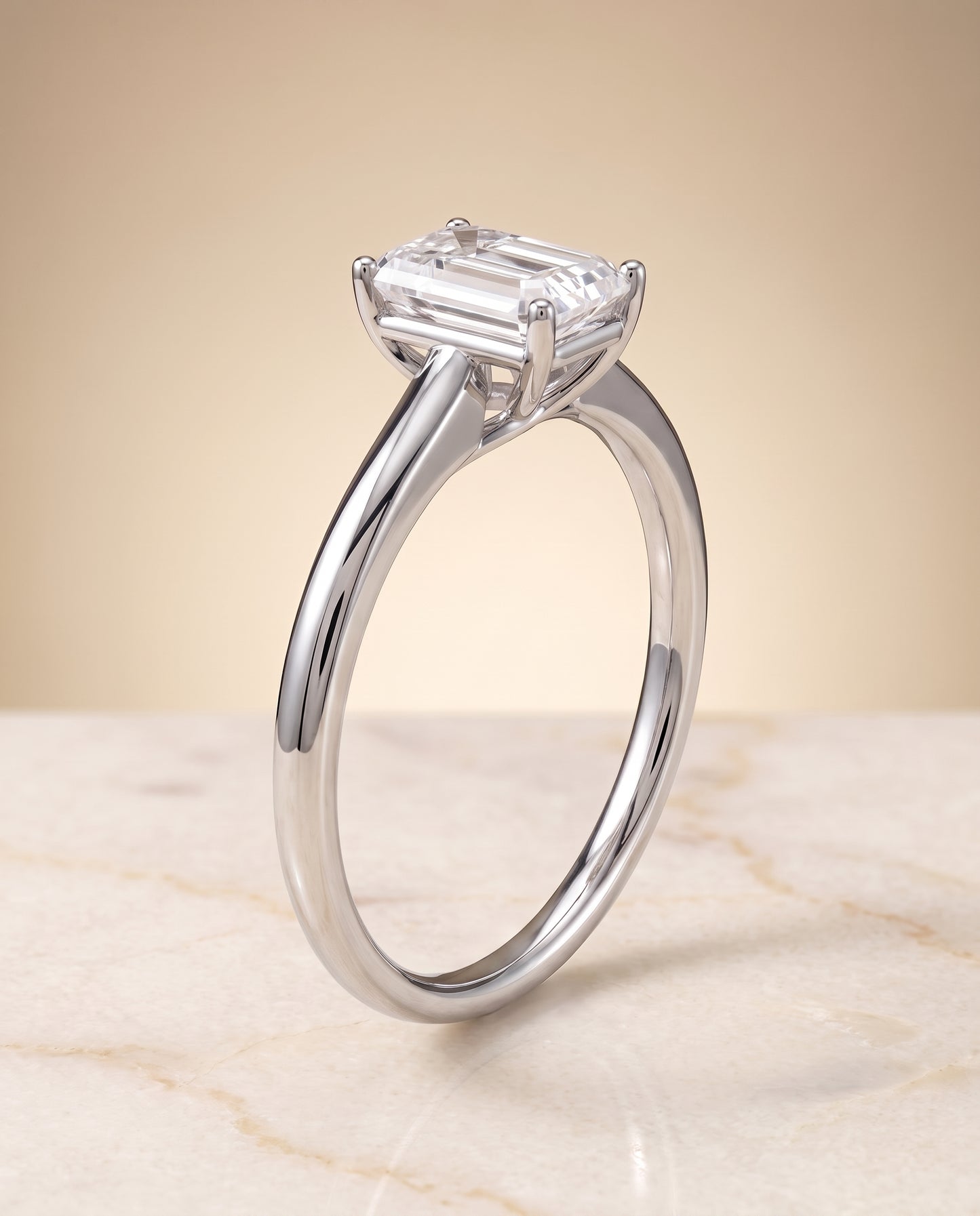 The Viola Contemporary Comfort Fit Flat Shank Solitaire Emerald Cut Engagement Ring Setting in Platinum