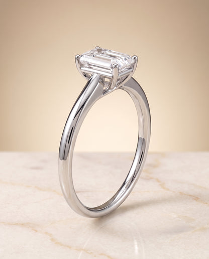 The Viola Contemporary Comfort Fit Flat Shank Solitaire Emerald Cut Engagement Ring Setting in Platinum