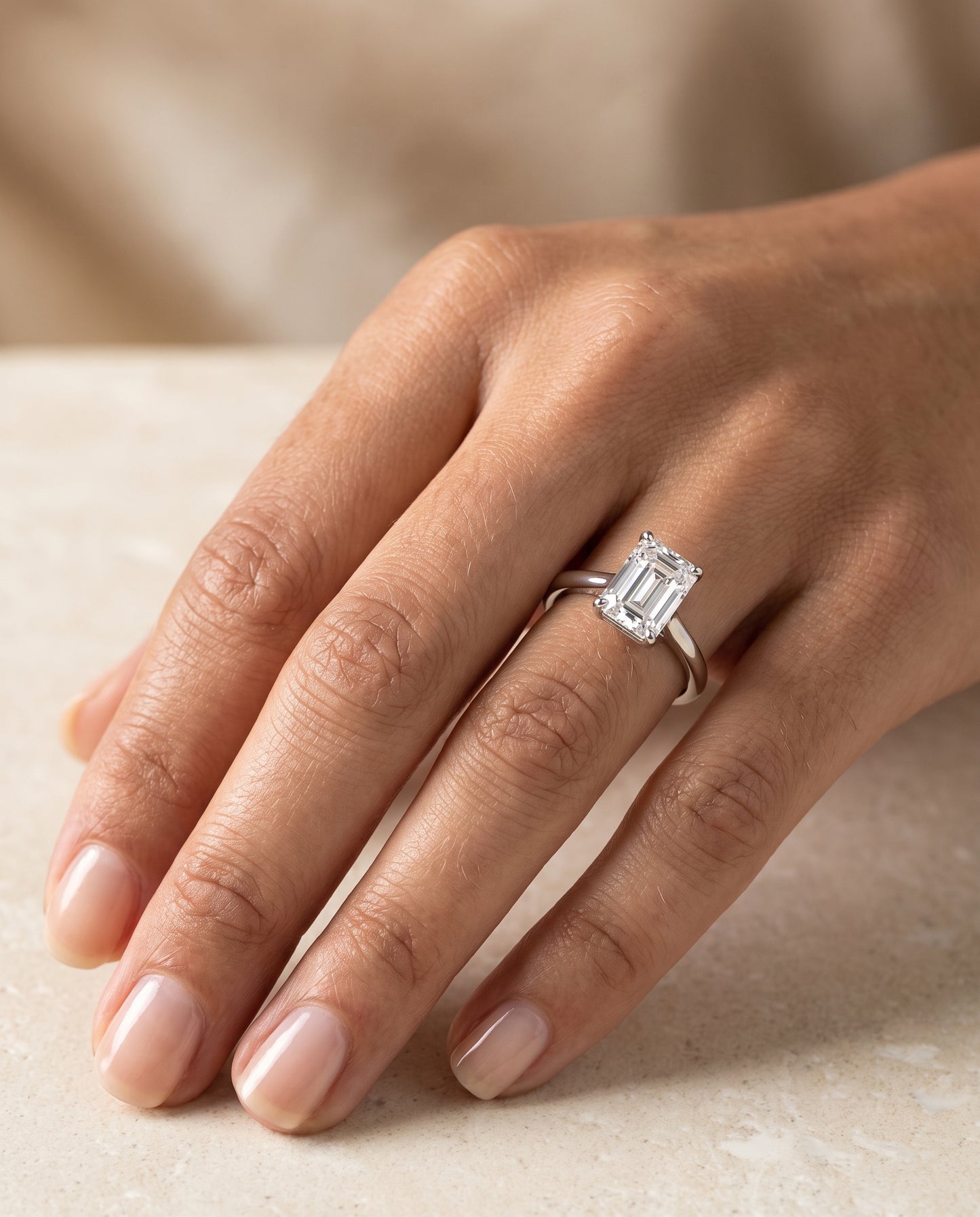 The Viola Contemporary Comfort Fit Flat Shank Solitaire Emerald Cut Engagement Ring Setting in Platinum