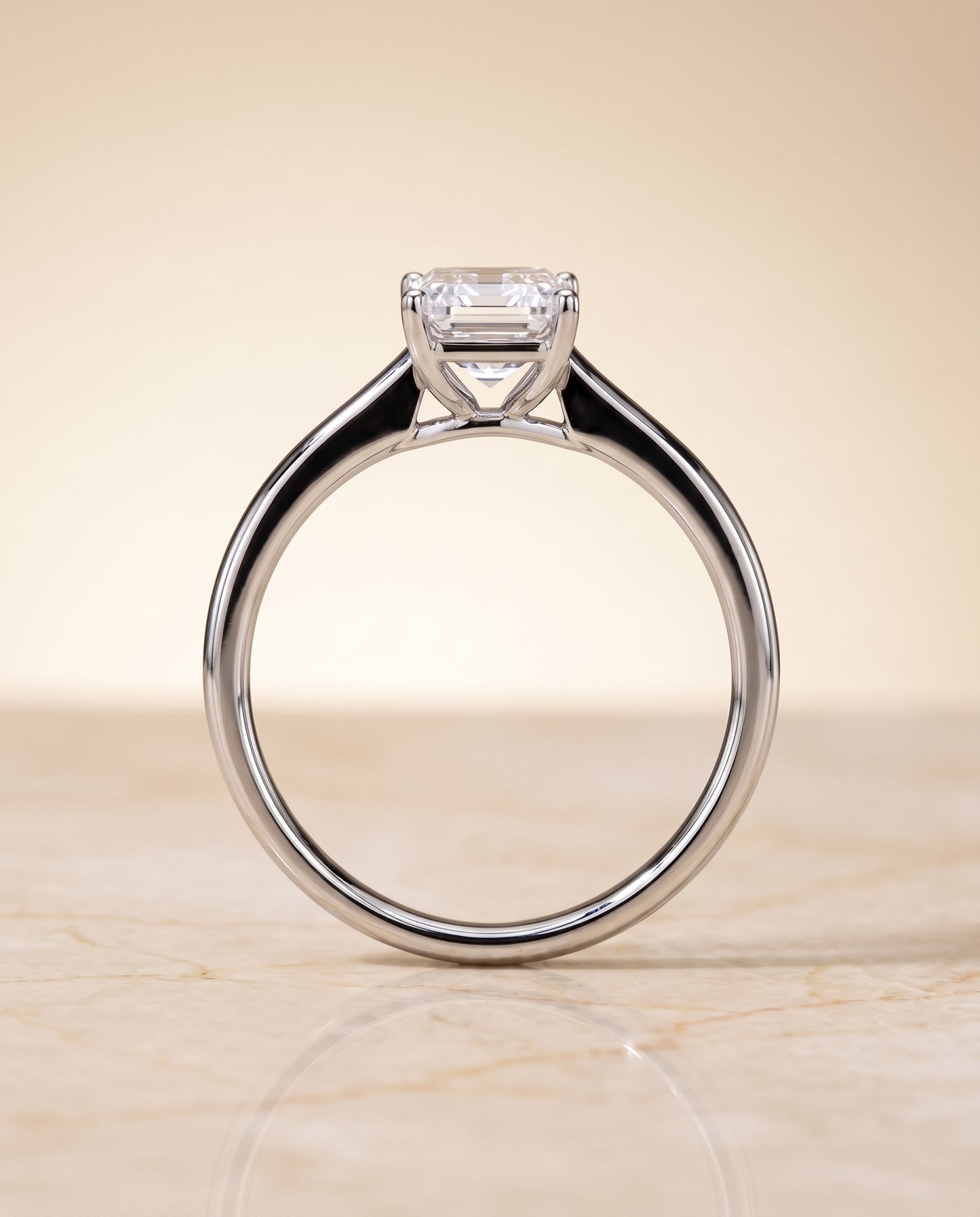 The Viola Contemporary Comfort Fit Flat Shank Solitaire Emerald Cut Engagement Ring Setting in Platinum