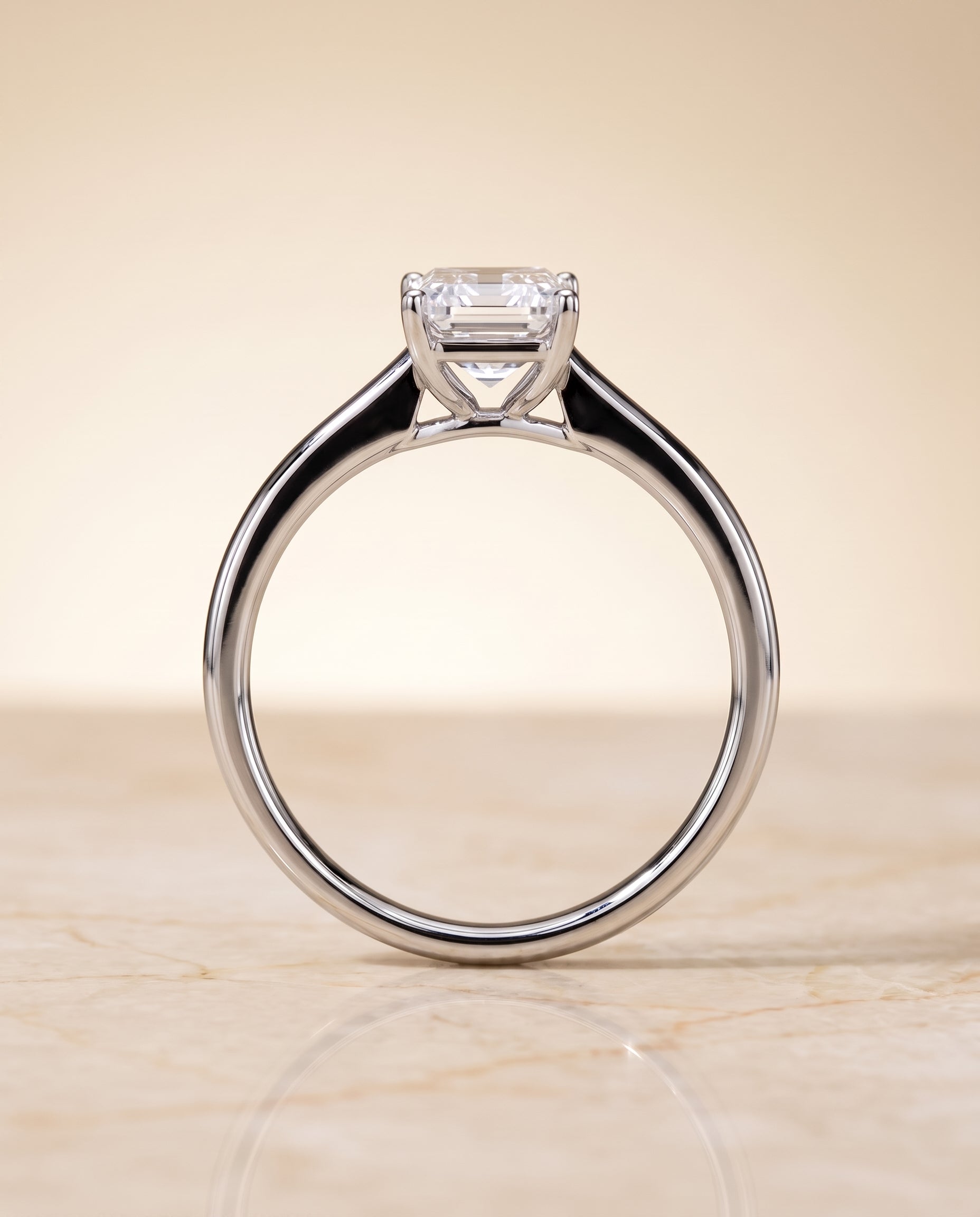 The Viola Contemporary Comfort Fit Flat Shank Solitaire Emerald Cut Engagement Ring Setting in Platinum
