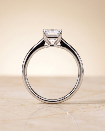 The Viola Contemporary Comfort Fit Flat Shank Solitaire Emerald Cut Engagement Ring Setting in Platinum