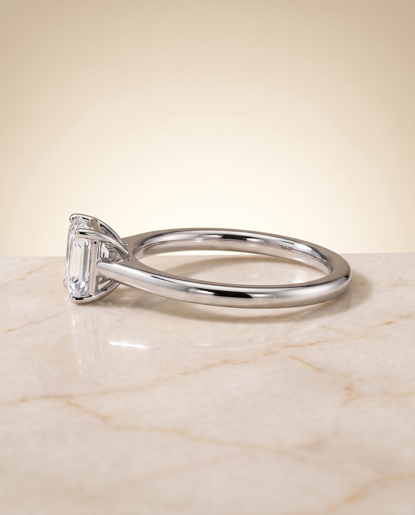 The Viola Contemporary Comfort Fit Flat Shank Solitaire Emerald Cut Engagement Ring Setting in Platinum