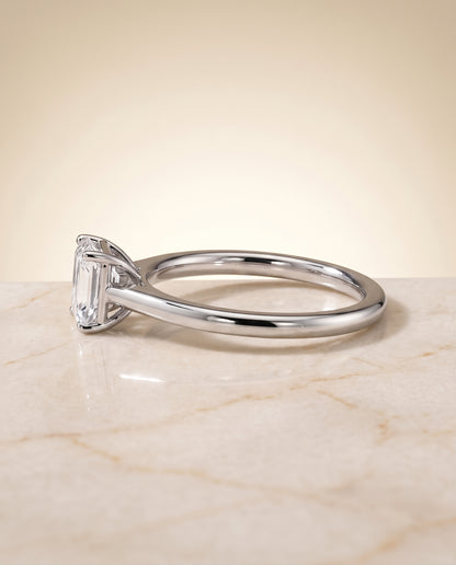 The Viola Contemporary Comfort Fit Flat Shank Solitaire Emerald Cut Engagement Ring Setting in Platinum