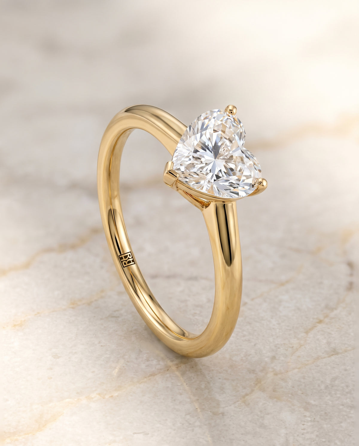 The Viola Contemporary Comfort Fit Flat Shank Solitaire Heart Engagement Ring Setting in 18K Yellow Gold