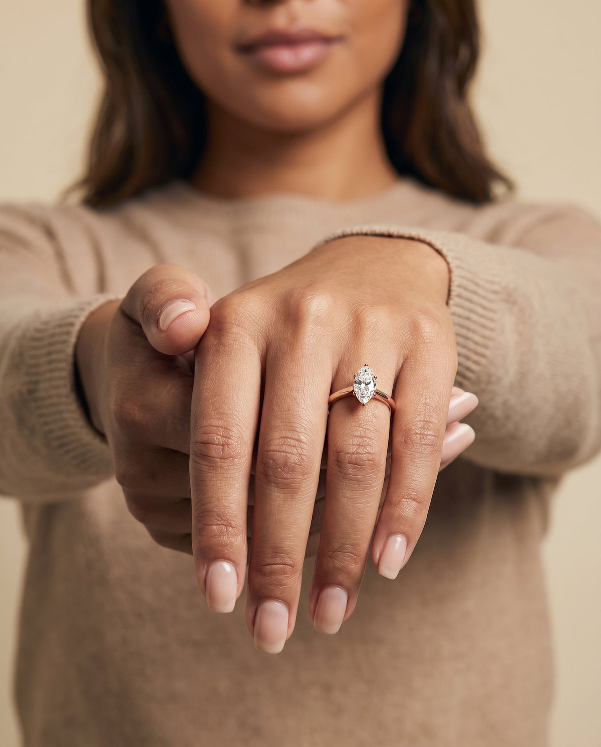 The Viola Contemporary Comfort Fit Flat Shank Solitaire Marquise Engagement Ring Setting in 14K Rose Gold