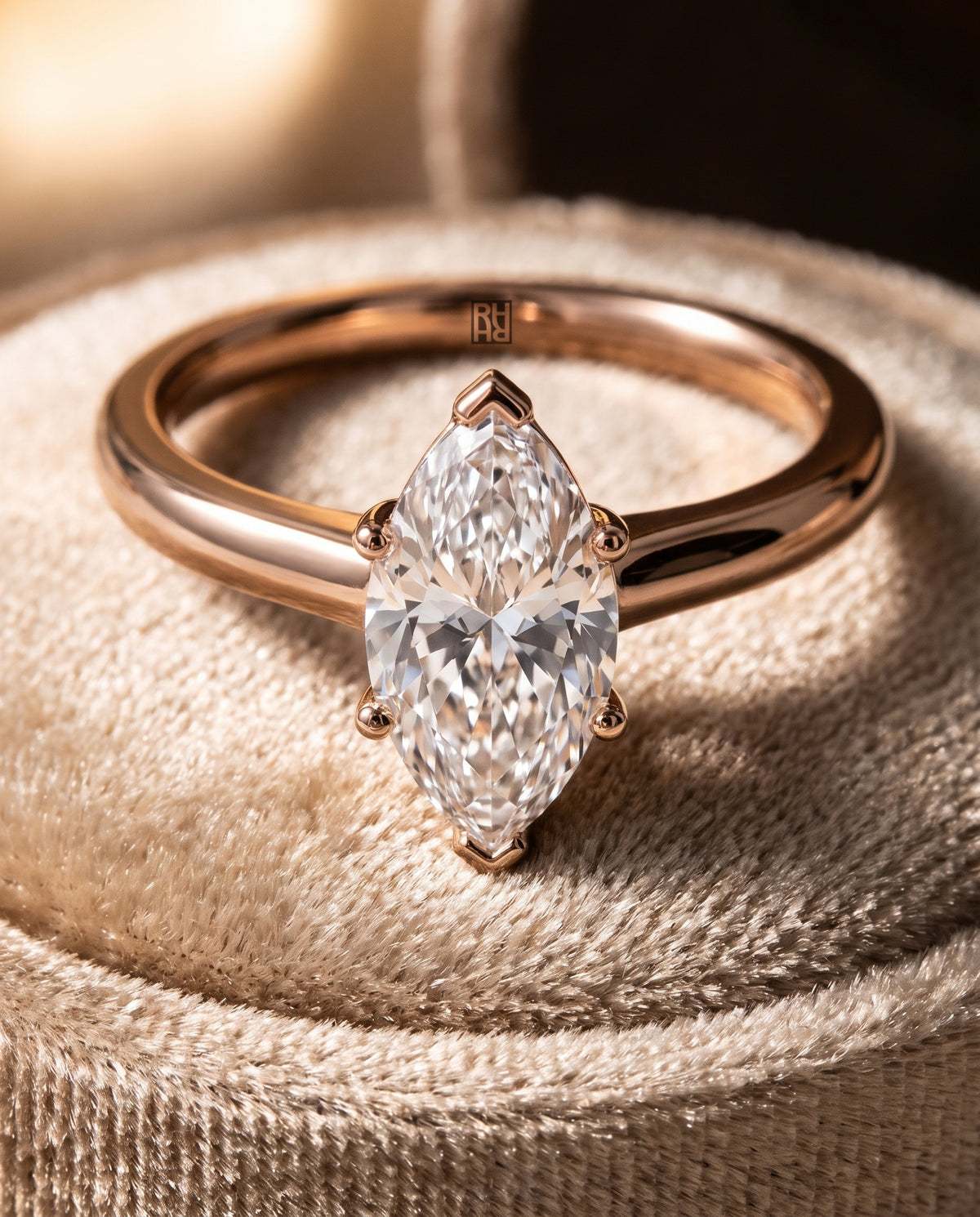 The Viola Contemporary Comfort Fit Flat Shank Solitaire Marquise Engagement Ring Setting in 14K Rose Gold