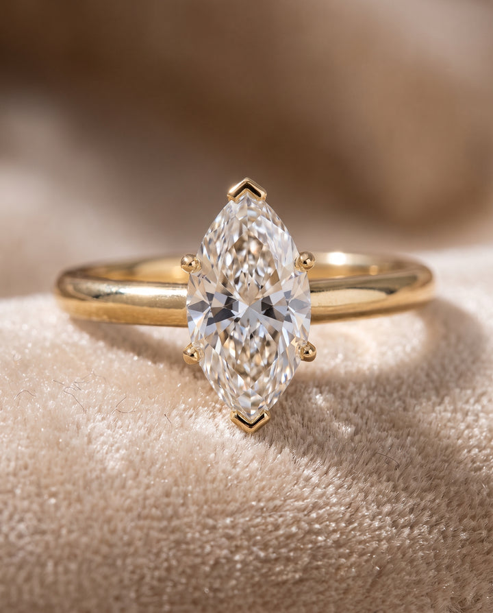 The Viola Contemporary Comfort Fit Flat Shank Solitaire Marquise Engagement Ring Setting in 18K Yellow Gold