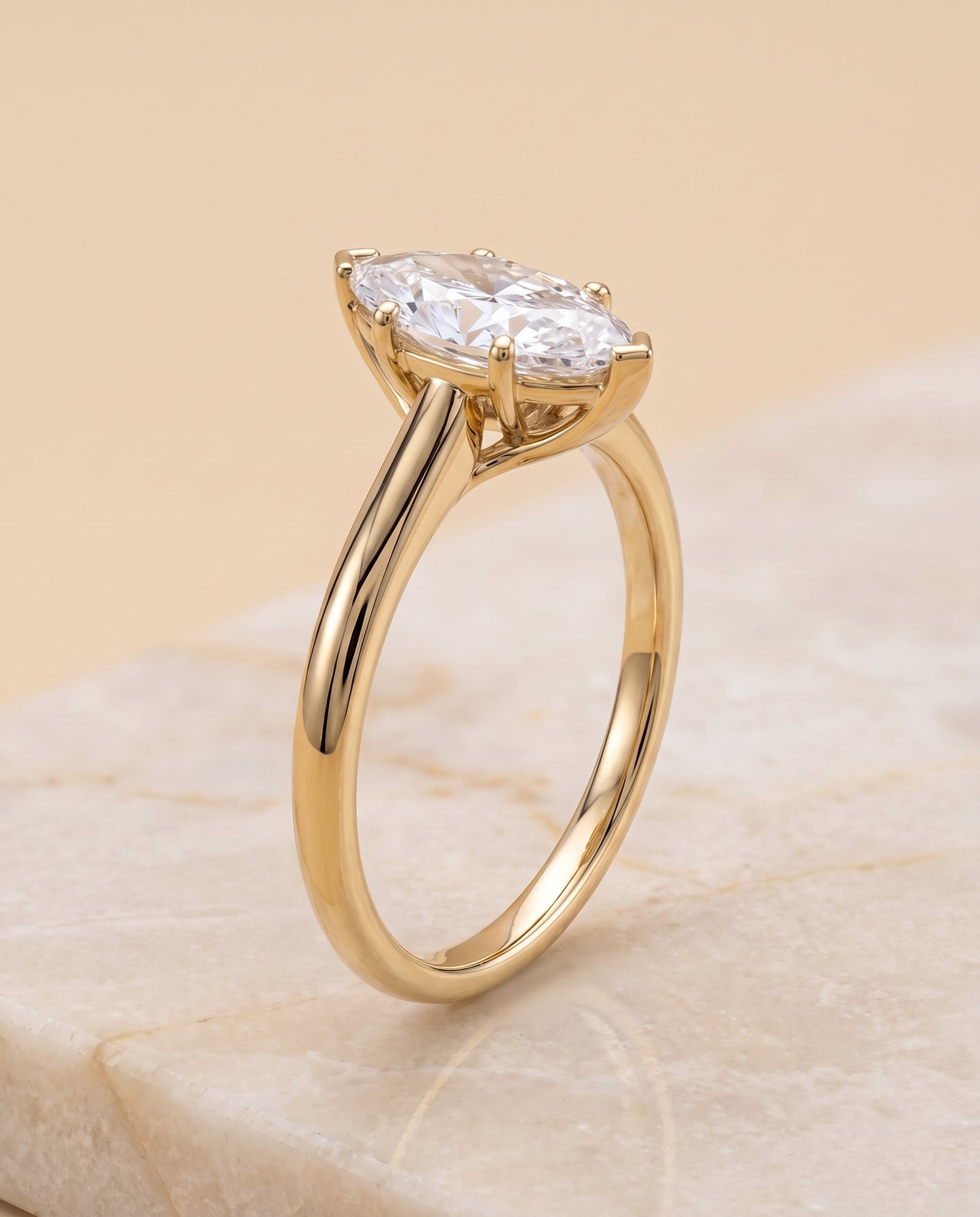 The Viola Contemporary Comfort Fit Flat Shank Solitaire Marquise Engagement Ring Setting in 18K Yellow Gold