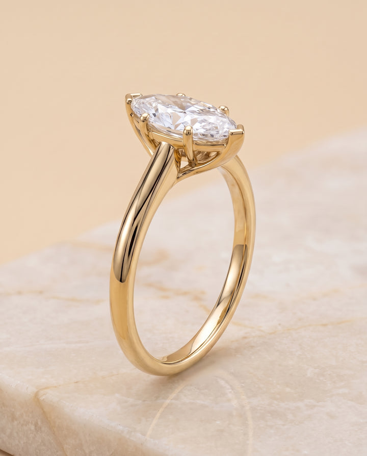 The Viola Contemporary Comfort Fit Flat Shank Solitaire Marquise Engagement Ring Setting in 18K Yellow Gold