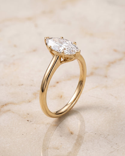 The Viola Contemporary Comfort Fit Flat Shank Solitaire Marquise Engagement Ring Setting in 18K Yellow Gold