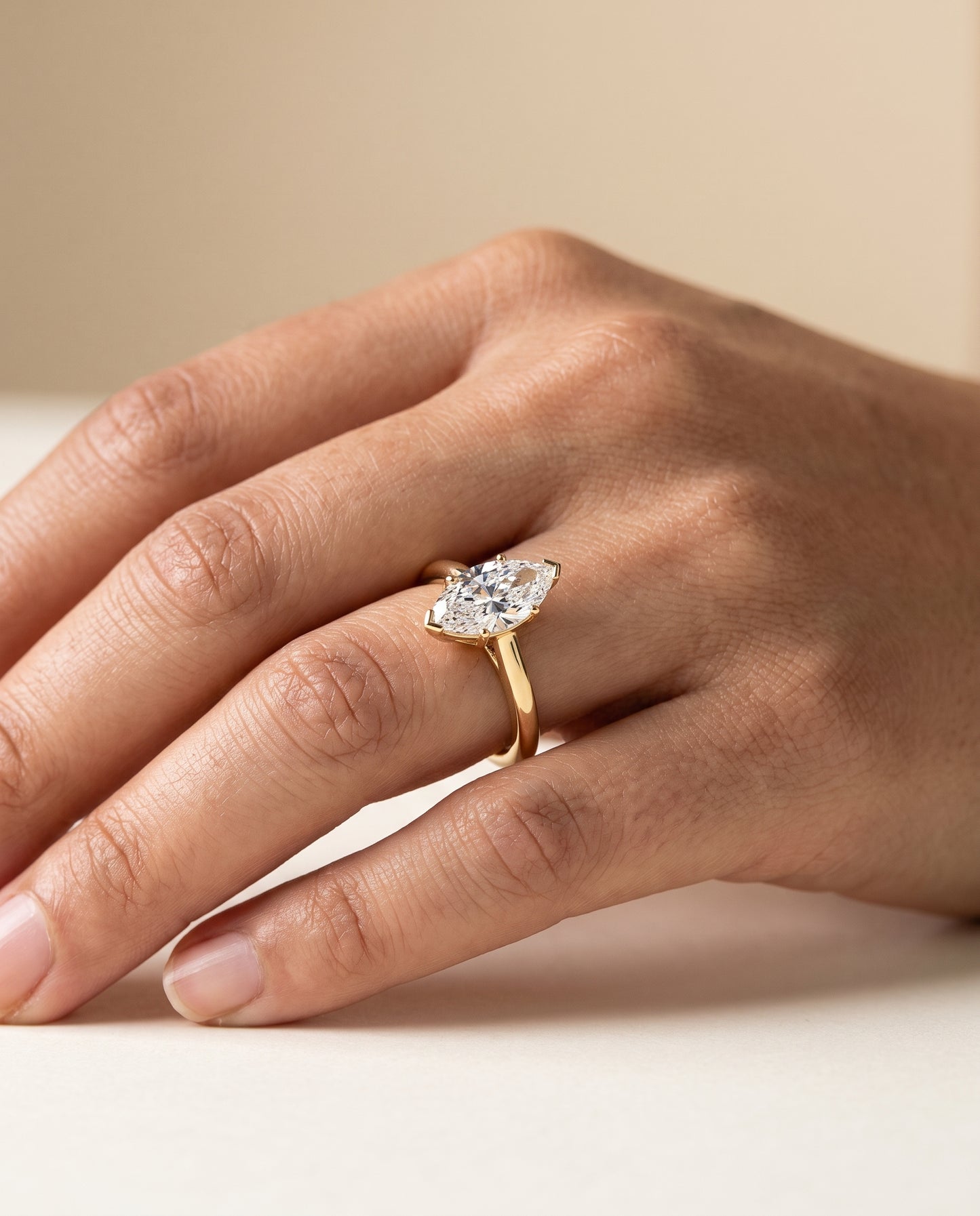 The Viola Contemporary Comfort Fit Flat Shank Solitaire Marquise Engagement Ring Setting in 18K Yellow Gold
