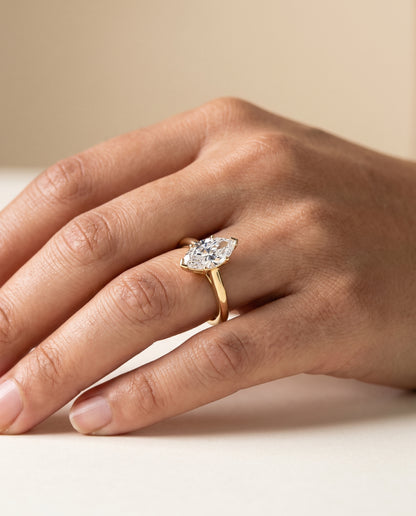 The Viola Contemporary Comfort Fit Flat Shank Solitaire Marquise Engagement Ring Setting in 18K Yellow Gold