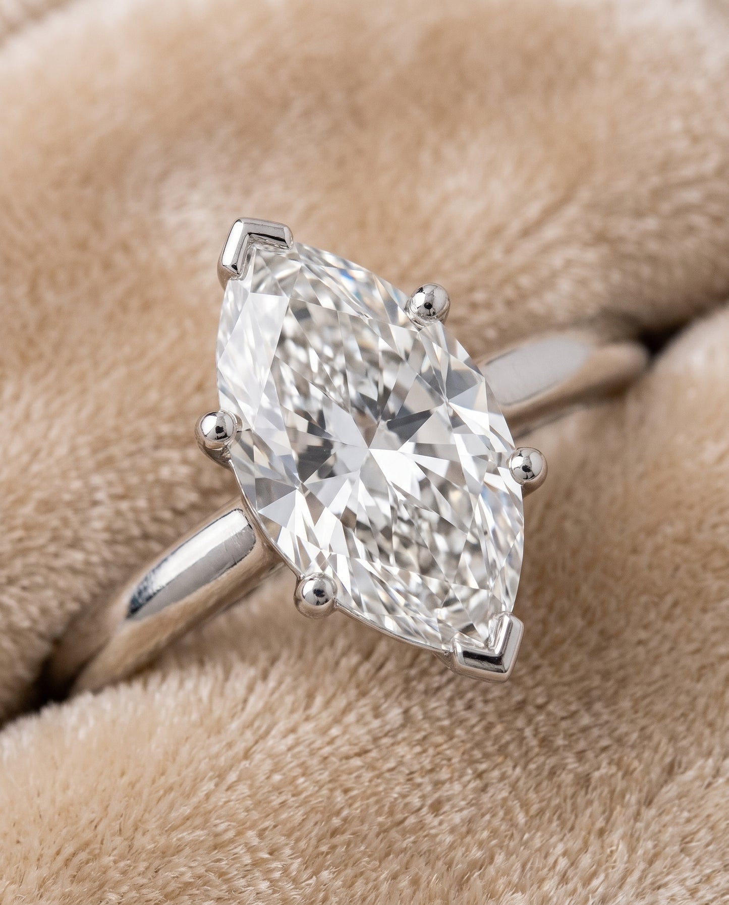 The Viola Contemporary Comfort Fit Flat Shank Solitaire Marquise Engagement Ring Setting in 18K White Gold
