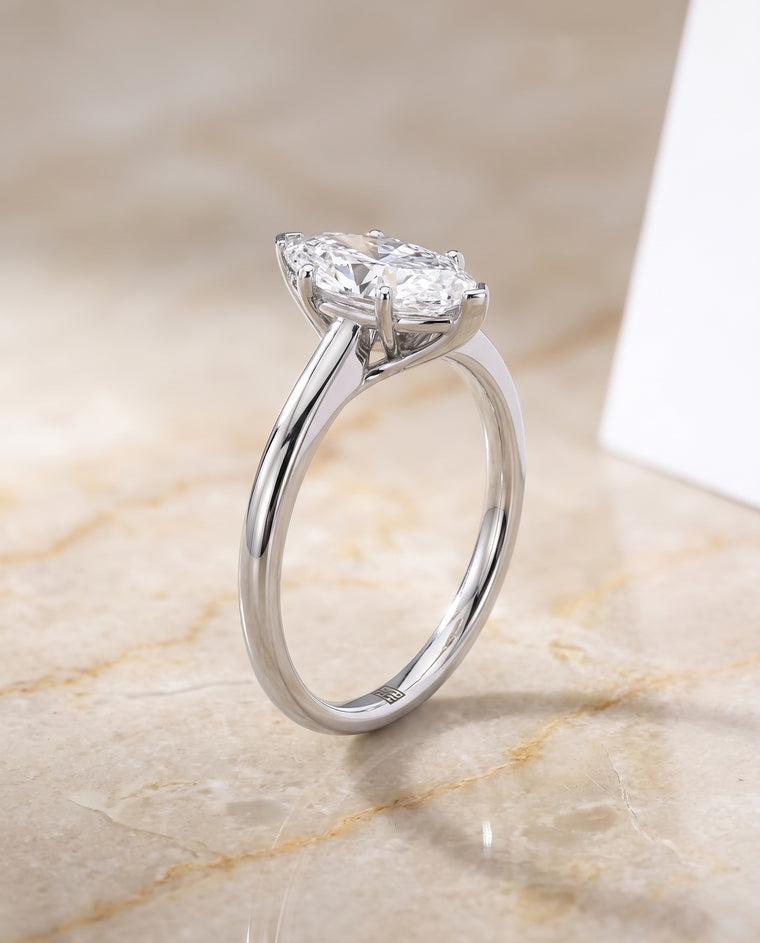 The Viola Contemporary Comfort Fit Flat Shank Solitaire Marquise Engagement Ring Setting in Platinum