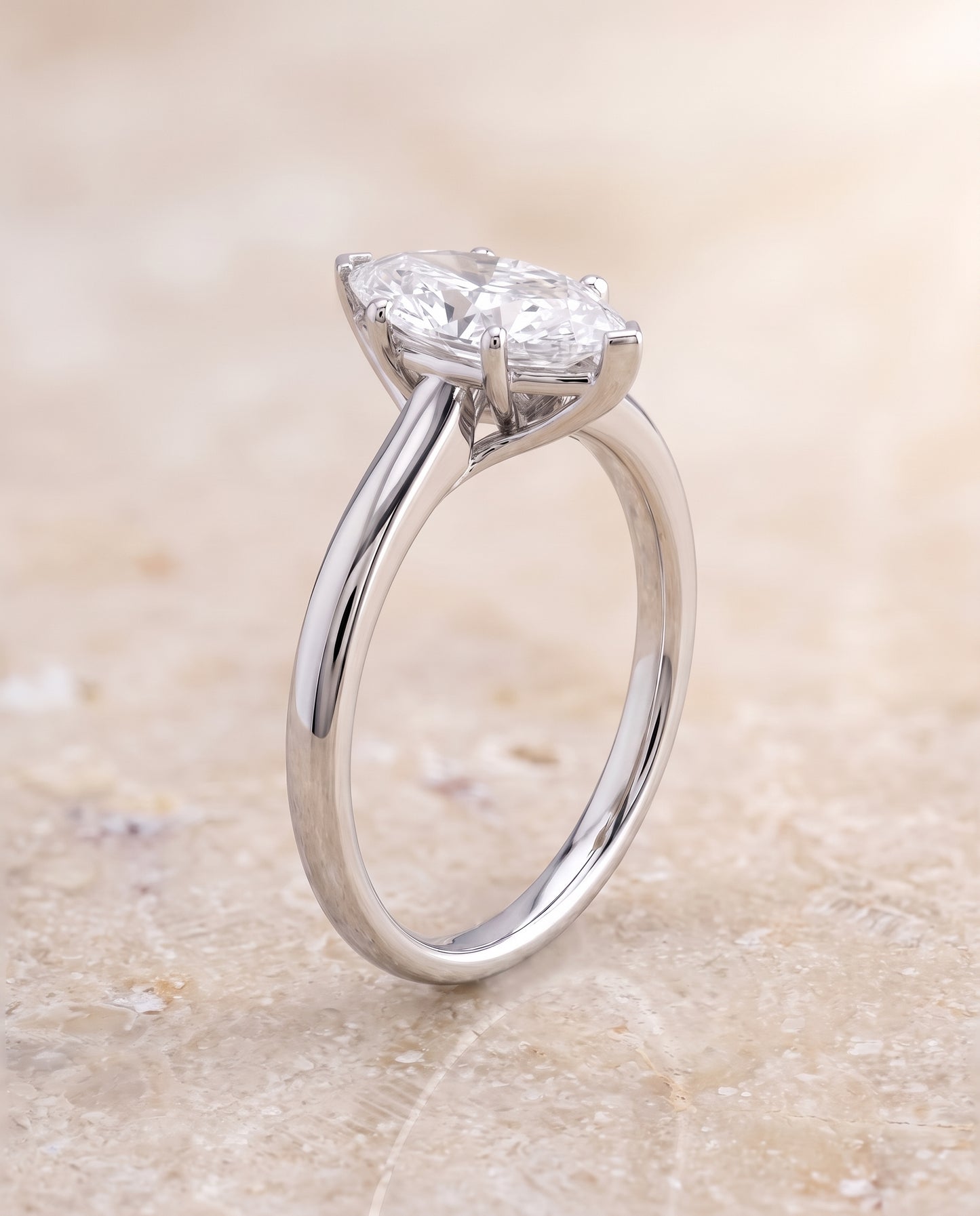 The Viola Contemporary Comfort Fit Flat Shank Solitaire Marquise Engagement Ring Setting in 18K White Gold
