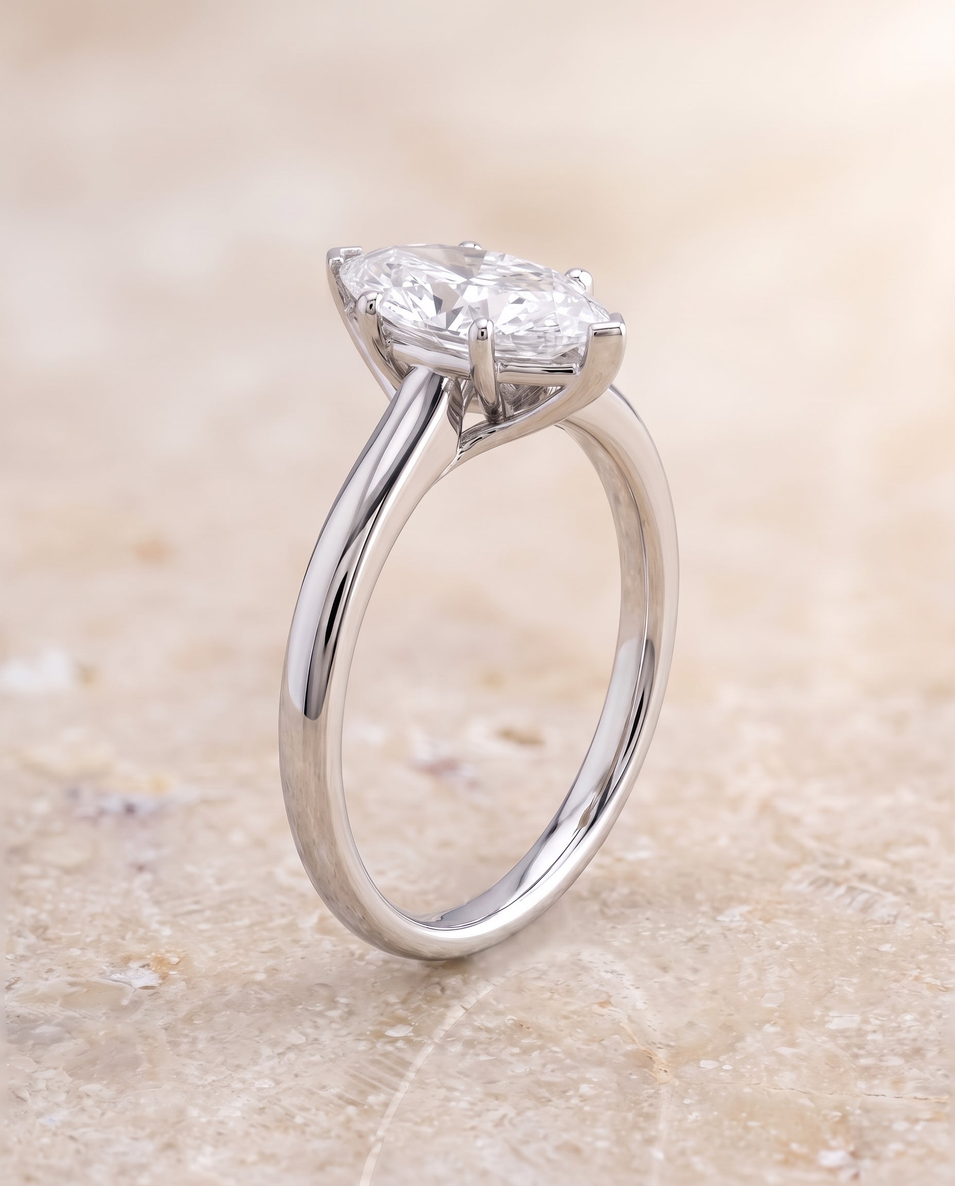 The Viola Contemporary Comfort Fit Flat Shank Solitaire Marquise Engagement Ring Setting in 18K White Gold