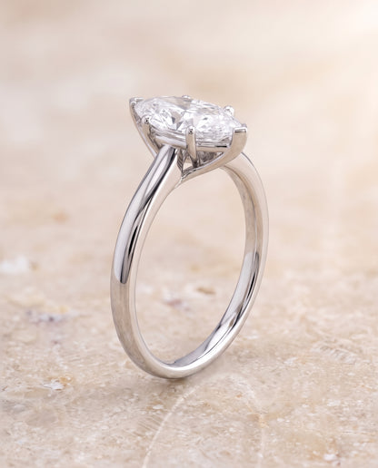 The Viola Contemporary Comfort Fit Flat Shank Solitaire Marquise Engagement Ring Setting in 18K White Gold