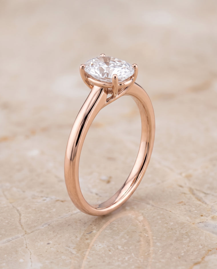 The Viola Contemporary Comfort Fit Flat Shank Solitaire Oval Engagement Ring Setting in 14K Rose Gold