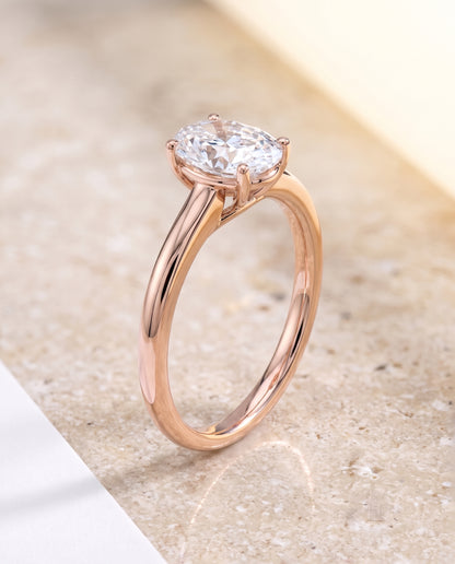 The Viola Contemporary Comfort Fit Flat Shank Solitaire Oval Engagement Ring Setting in 14K Rose Gold