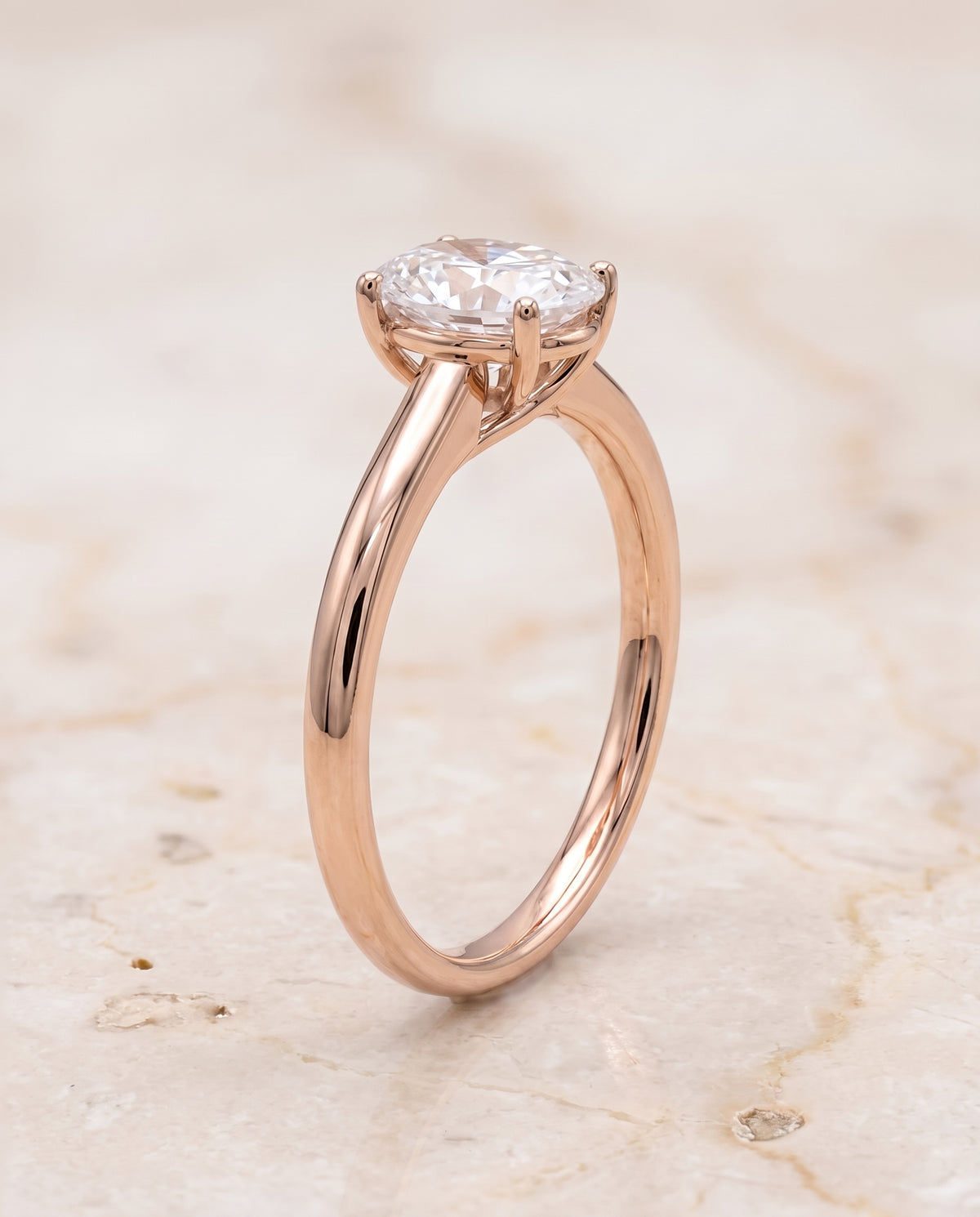 The Viola Contemporary Comfort Fit Flat Shank Solitaire Oval Engagement Ring Setting in 14K Rose Gold