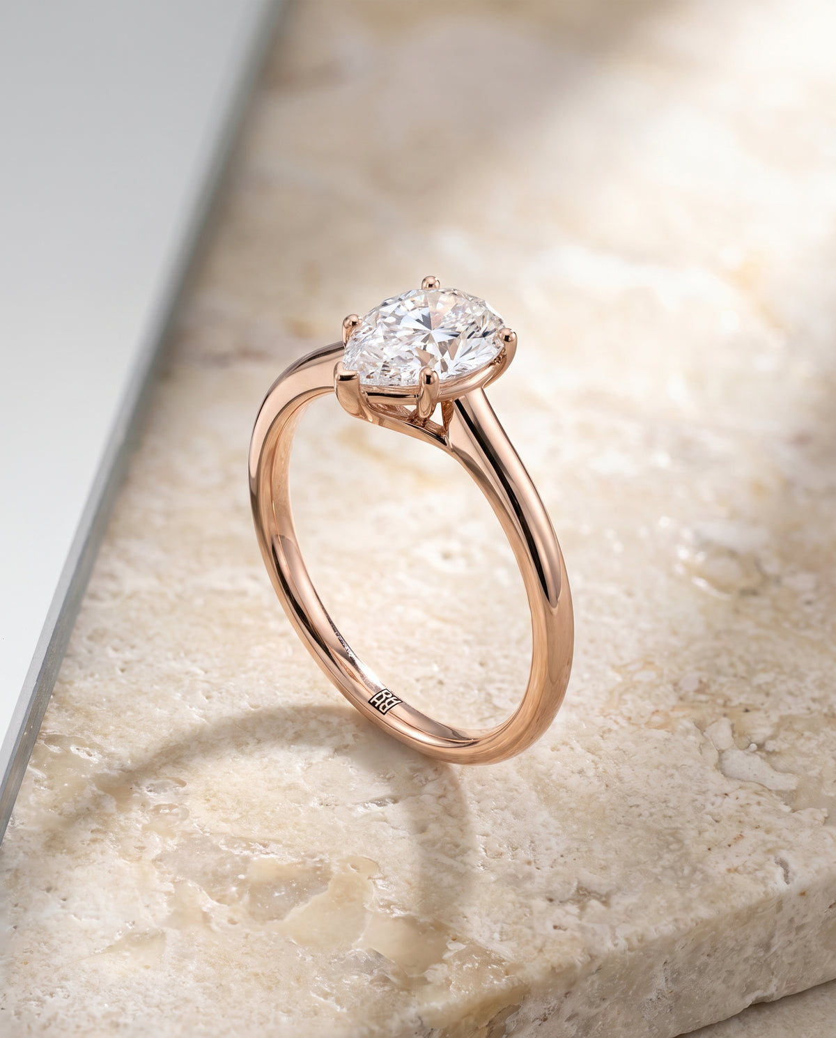 Pear engagement ring setting in 14K Rose Gold, Viola Contemporary Comfort Fit Flat Shank Solitaire Pear, alternate view | RockHer