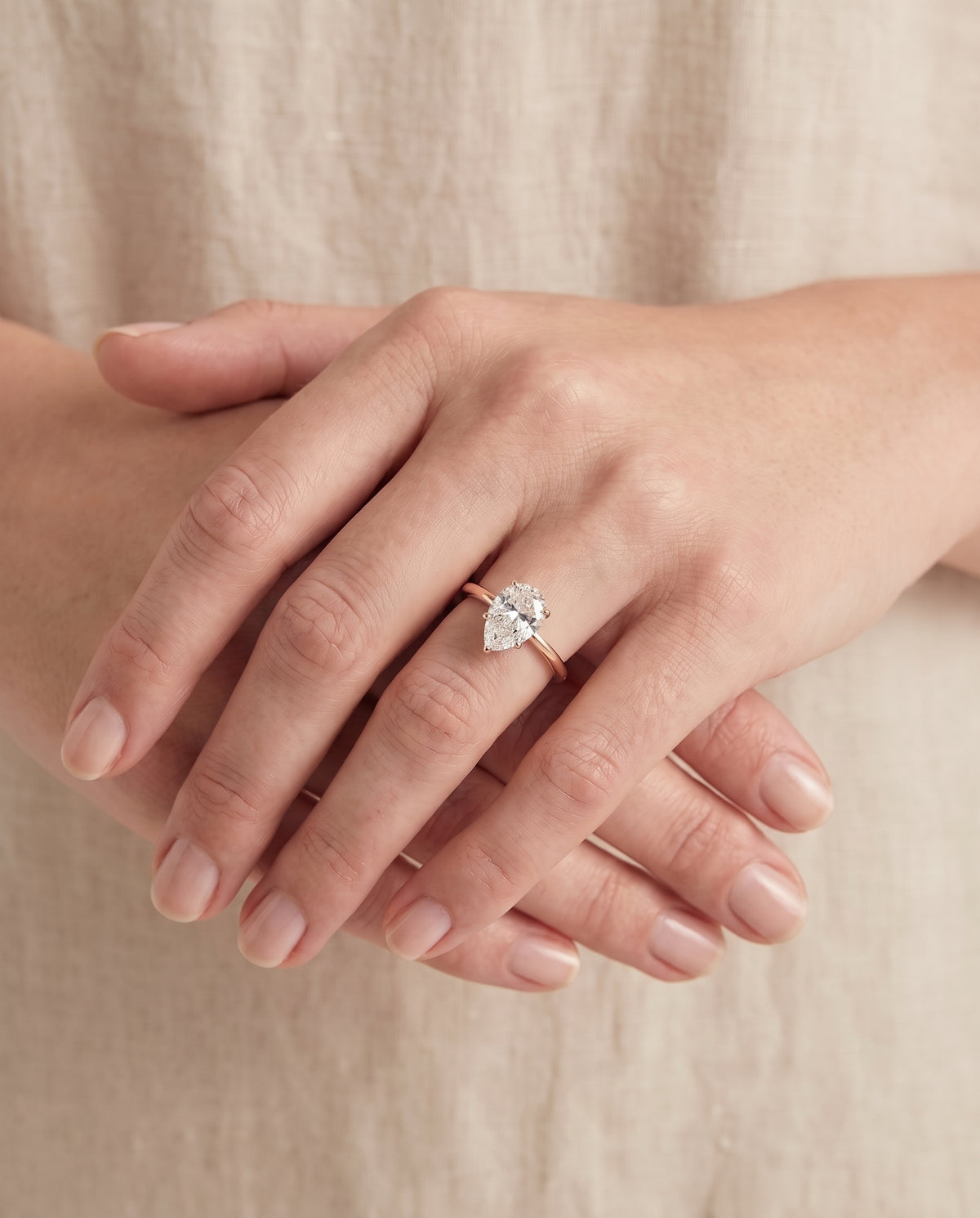 Pear engagement ring setting in 14K Rose Gold, Viola Contemporary Comfort Fit Flat Shank Solitaire Pear, alternate view | RockHer