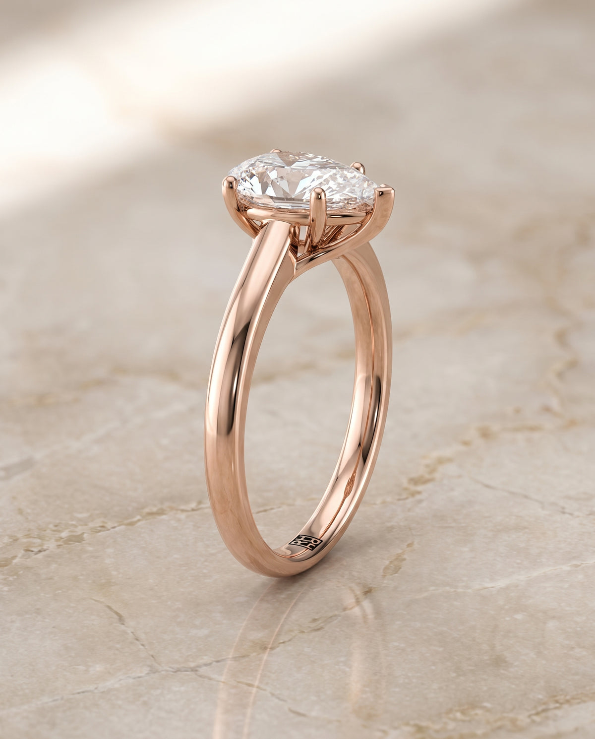 Pear engagement ring setting in 14K Rose Gold, Viola Contemporary Comfort Fit Flat Shank Solitaire Pear, alternate view | RockHer