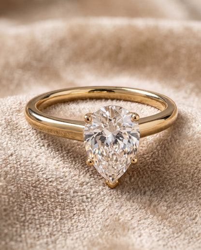 The Viola Contemporary Comfort Fit Flat Shank Solitaire Pear Engagement Ring Setting in 18K Yellow Gold