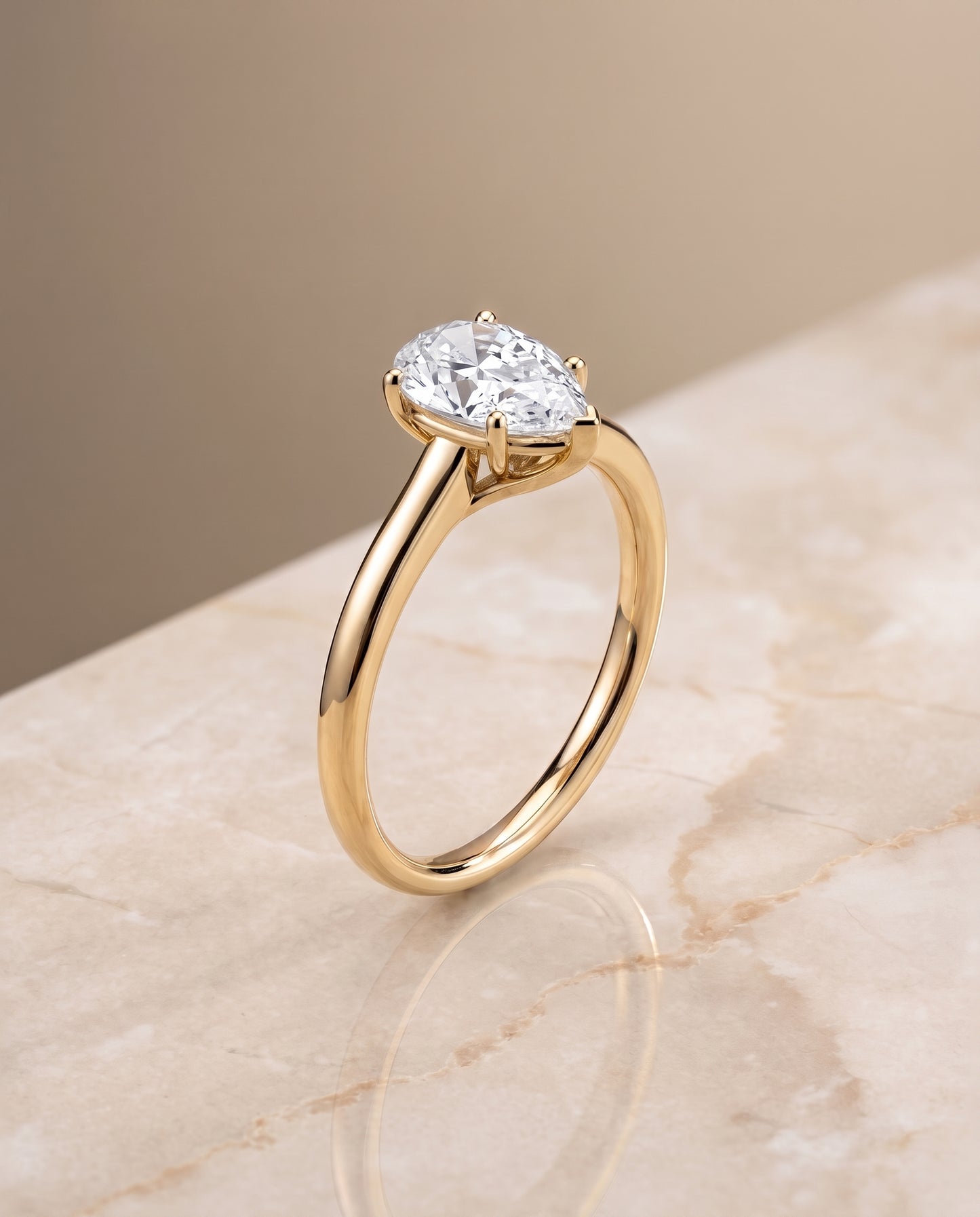 The Viola Contemporary Comfort Fit Flat Shank Solitaire Pear Engagement Ring Setting in 18K Yellow Gold