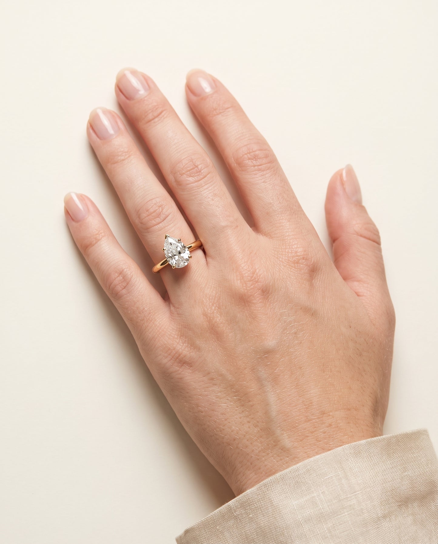The Viola Contemporary Comfort Fit Flat Shank Solitaire Pear Engagement Ring Setting in 18K Yellow Gold