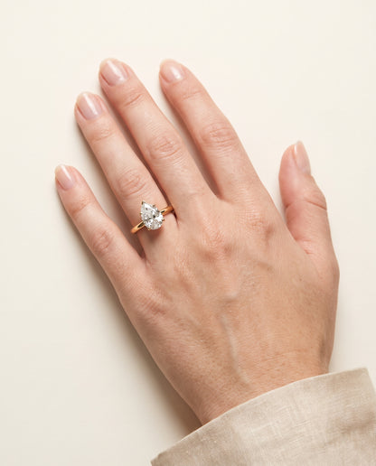 The Viola Contemporary Comfort Fit Flat Shank Solitaire Pear Engagement Ring Setting in 18K Yellow Gold