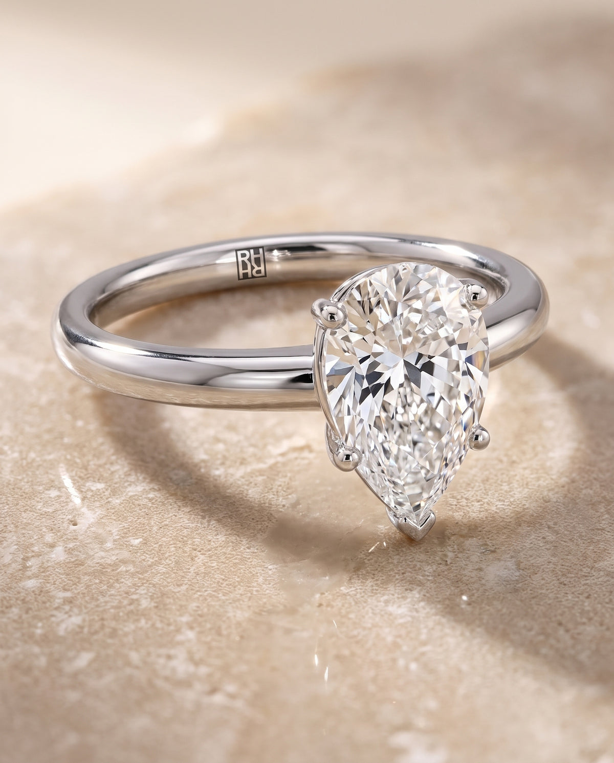 The Viola Contemporary Comfort Fit Flat Shank Solitaire Pear Engagement Ring Setting in Platinum
