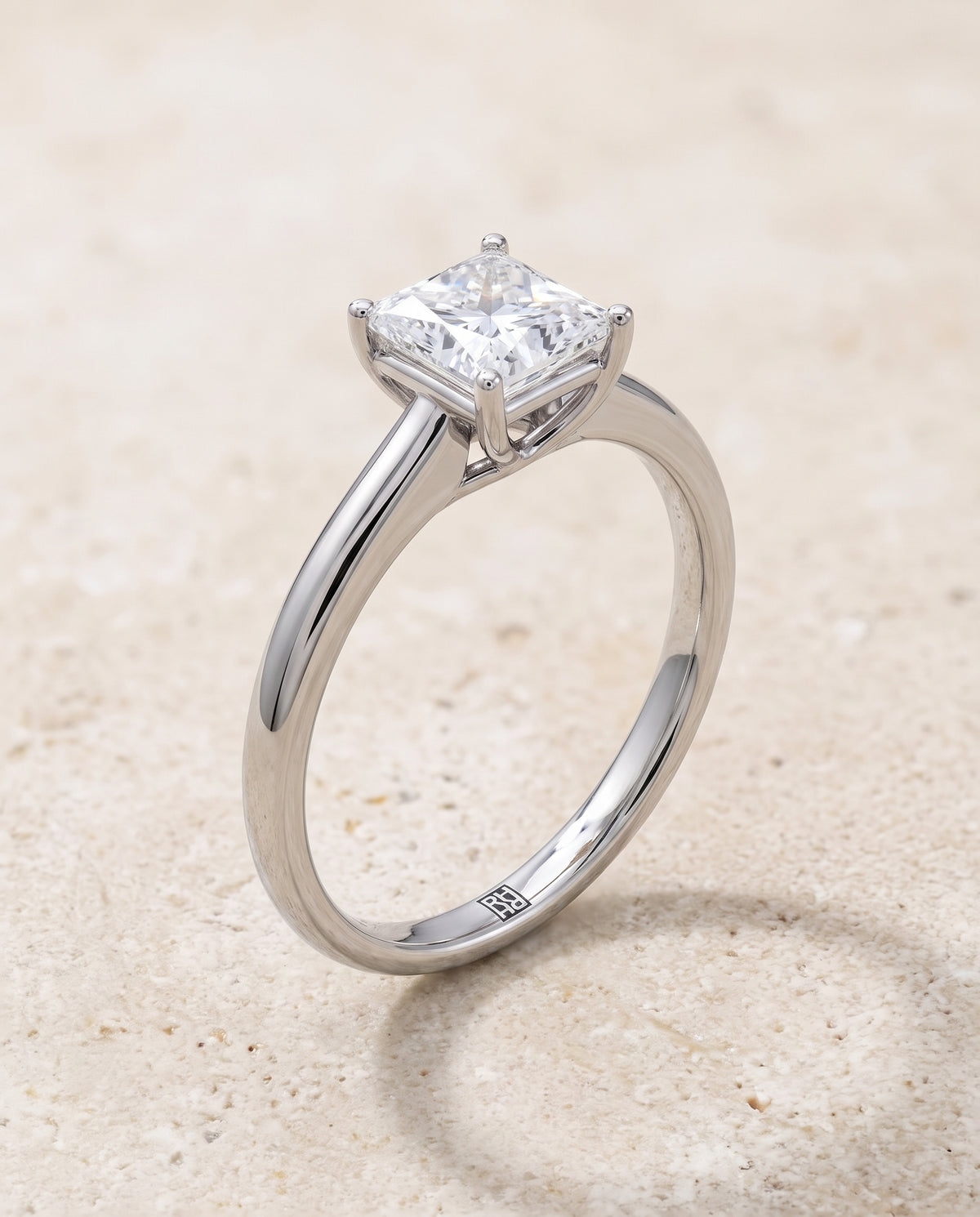 The Viola Contemporary Comfort Fit Flat Shank Solitaire Princess Cut Engagement Ring Setting in 18K White Gold