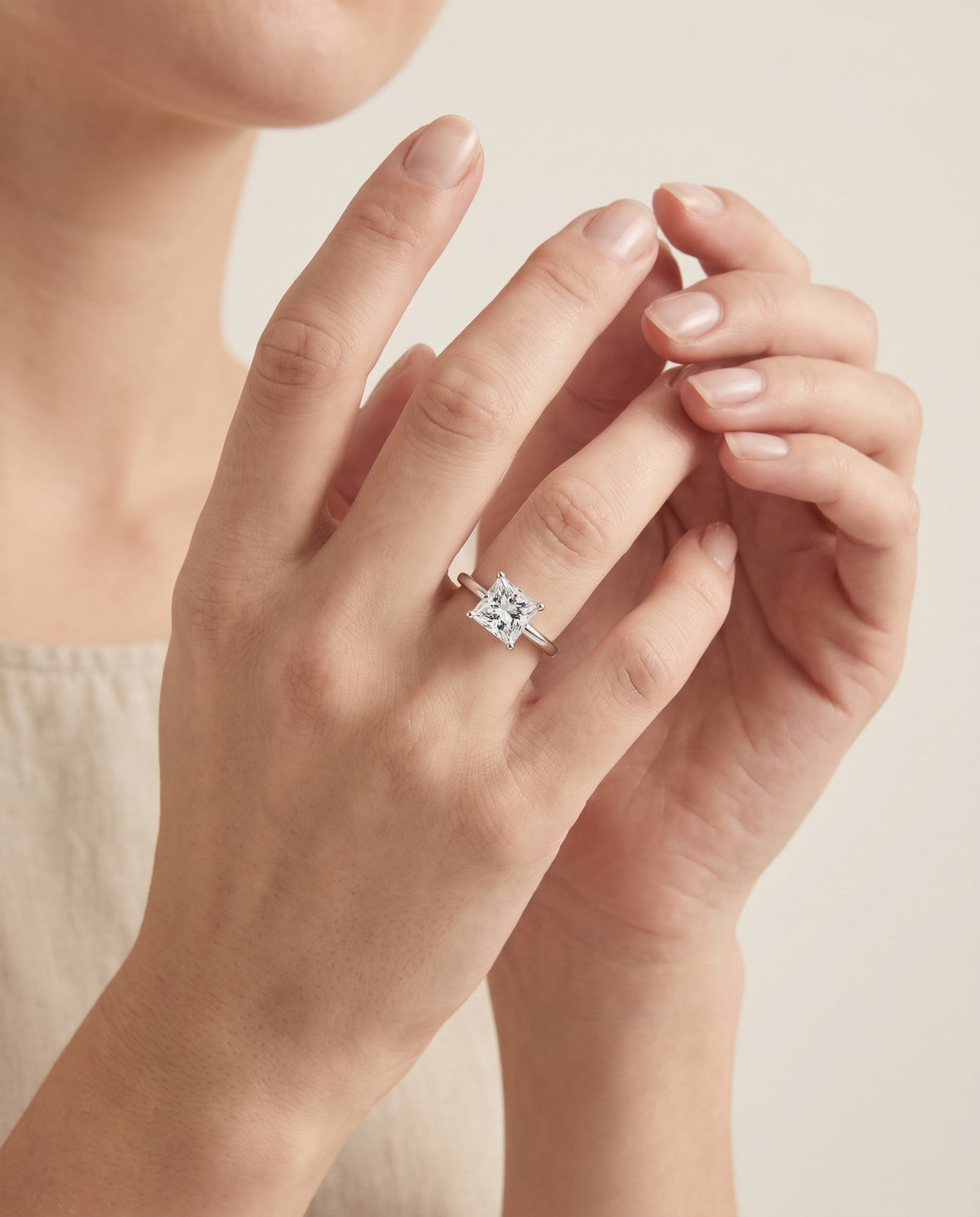The Viola Contemporary Comfort Fit Flat Shank Solitaire Princess Cut Engagement Ring Setting in 18K White Gold