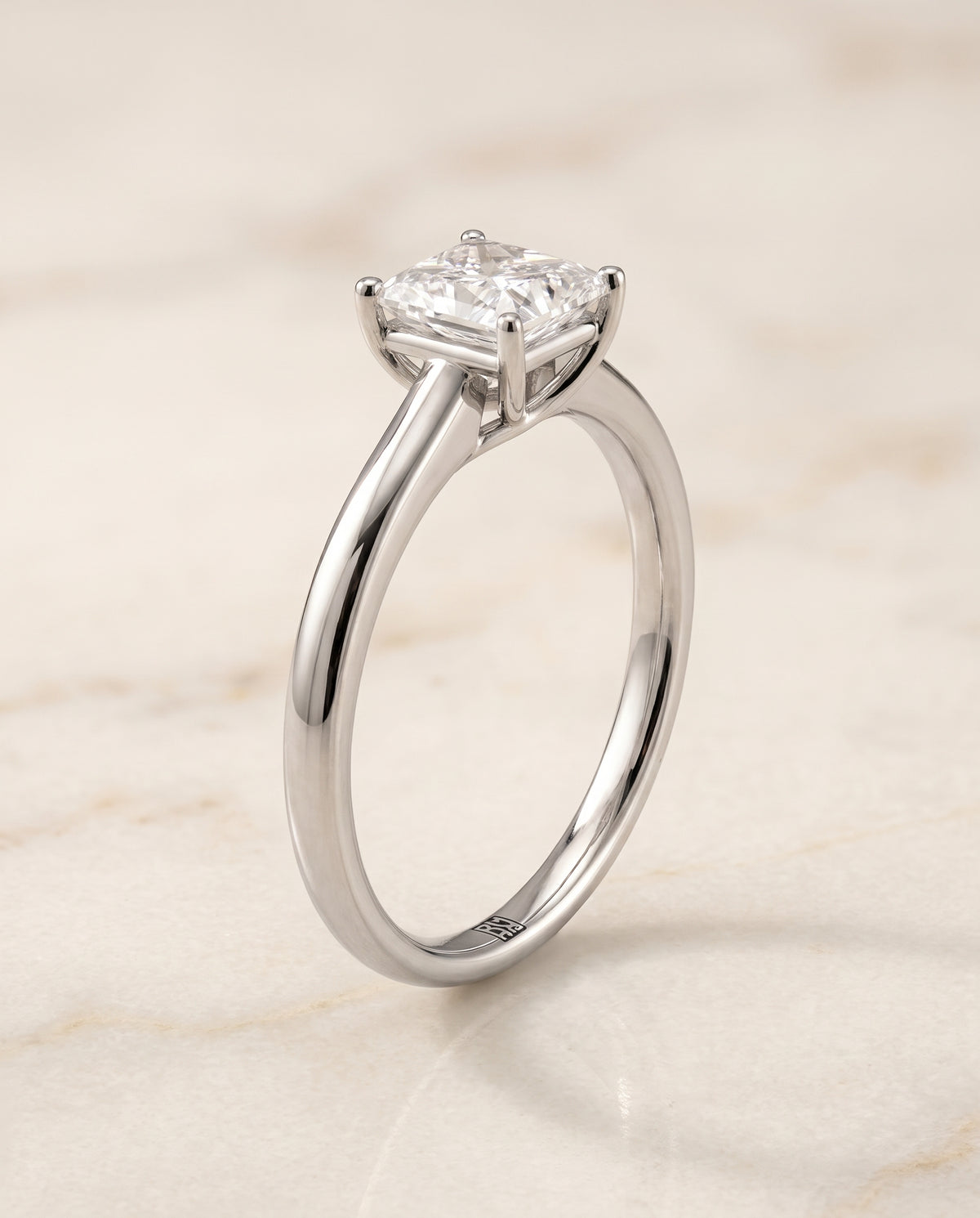 The Viola Contemporary Comfort Fit Flat Shank Solitaire Princess Cut Engagement Ring Setting in 18K White Gold