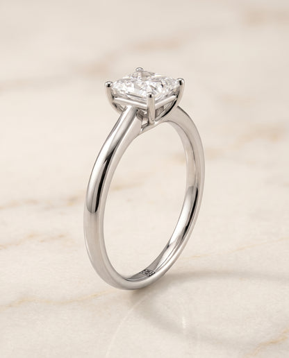 The Viola Contemporary Comfort Fit Flat Shank Solitaire Princess Cut Engagement Ring Setting in 18K White Gold