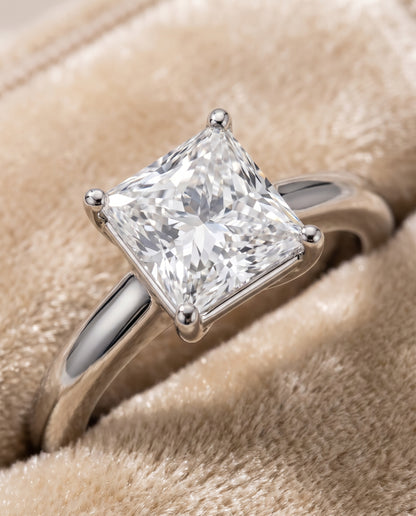 The Viola Contemporary Comfort Fit Flat Shank Solitaire Princess Cut Engagement Ring Setting in 18K White Gold