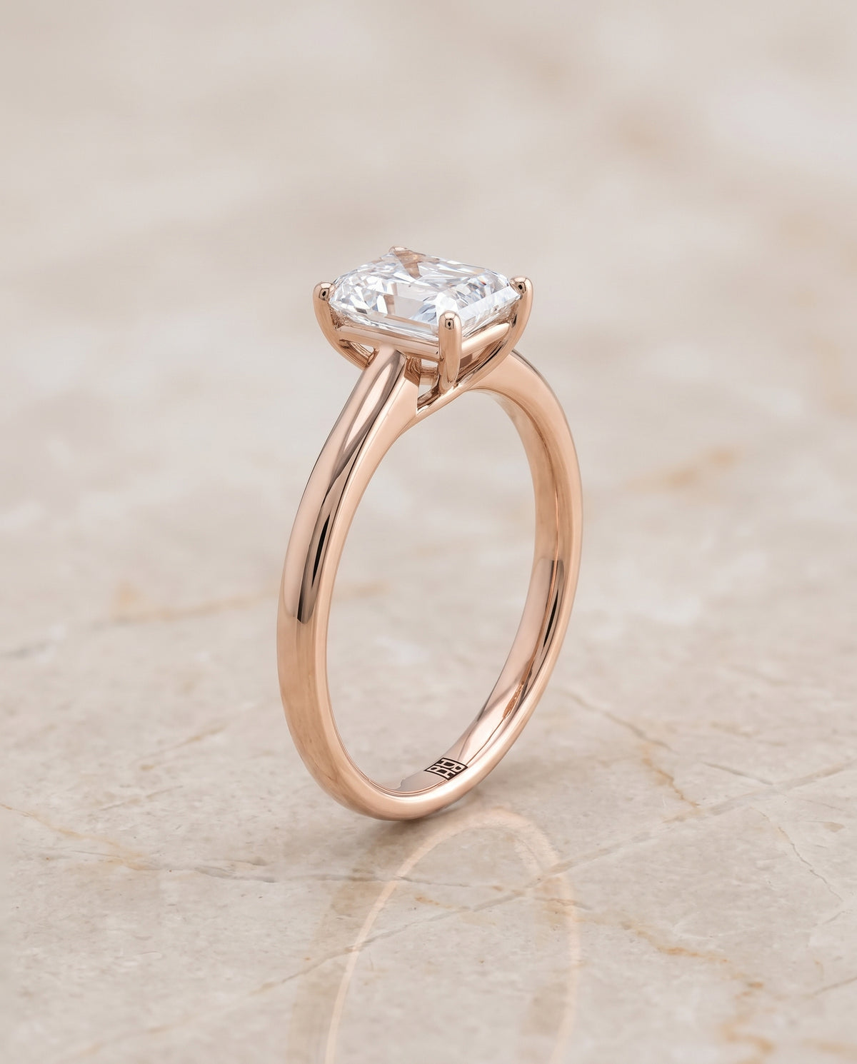 The Viola Contemporary Comfort Fit Flat Shank Solitaire Radiant Cut Engagement Ring Setting in 14K Rose Gold