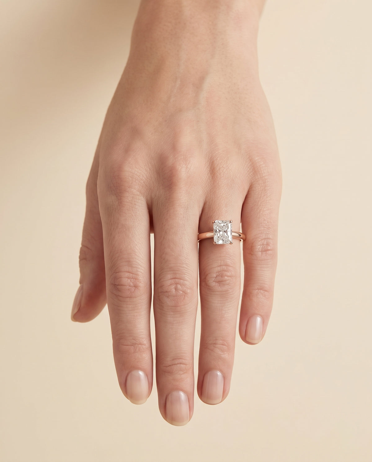 The Viola Contemporary Comfort Fit Flat Shank Solitaire Radiant Cut Engagement Ring Setting in 14K Rose Gold