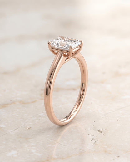 The Viola Contemporary Comfort Fit Flat Shank Solitaire Radiant Cut Engagement Ring Setting in 14K Rose Gold