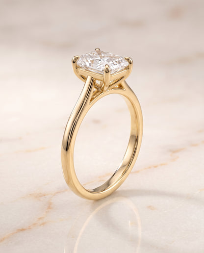 The Viola Contemporary Comfort Fit Flat Shank Solitaire Radiant Cut Engagement Ring Setting in 18K Yellow Gold
