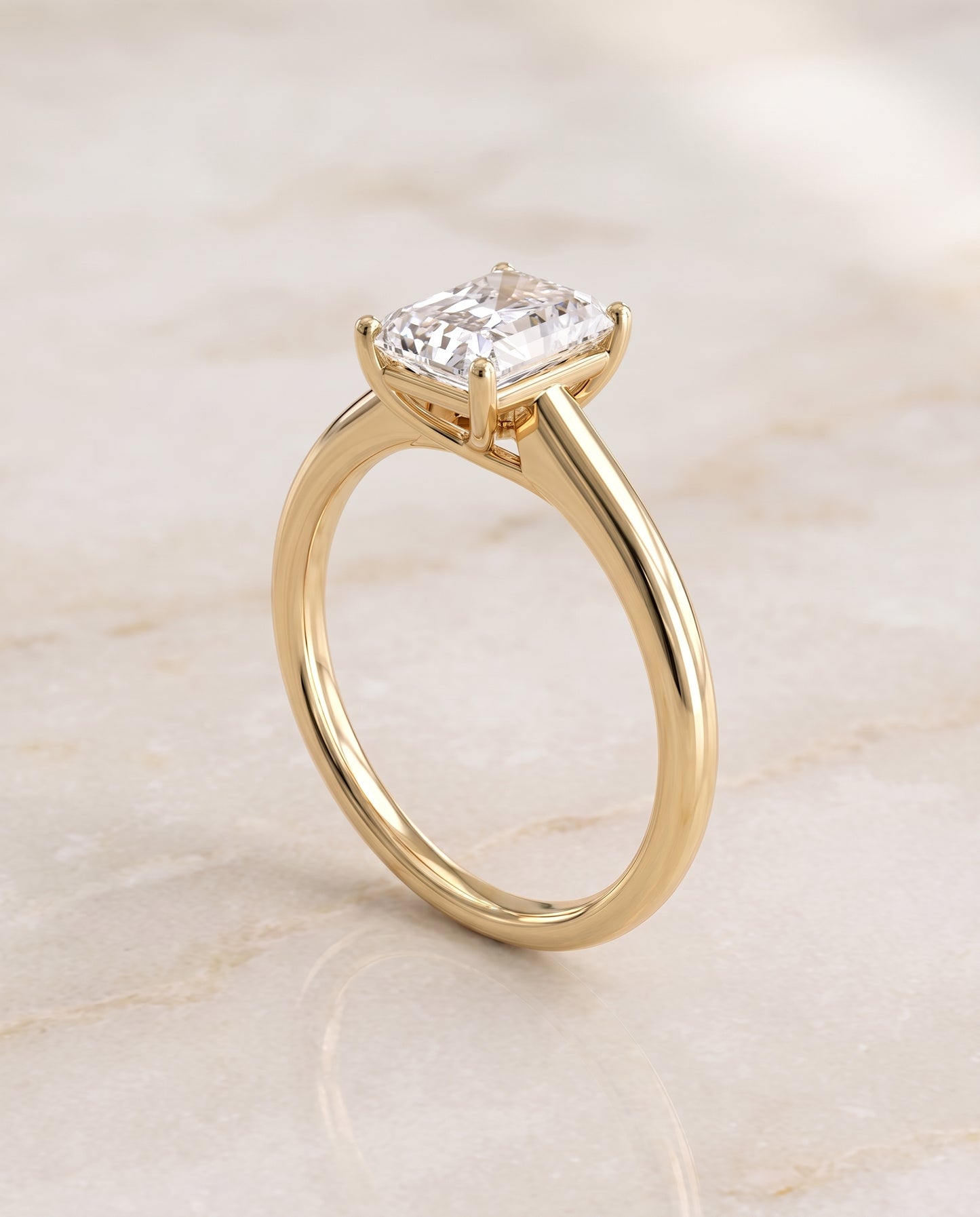 The Viola Contemporary Comfort Fit Flat Shank Solitaire Radiant Cut Engagement Ring Setting in 18K Yellow Gold
